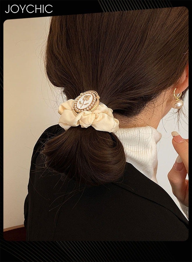 Joychic 2 piece Women Simple and Versatile Hair Elastics Hair Loop Vintage Satin Large Intestine Loop Hair Ornament Headband - Image 3