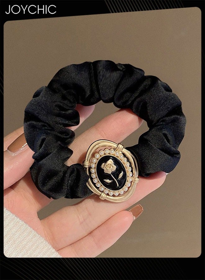 Joychic 2 piece Women Simple and Versatile Hair Elastics Hair Loop Vintage Satin Large Intestine Loop Hair Ornament Headband - Image 4