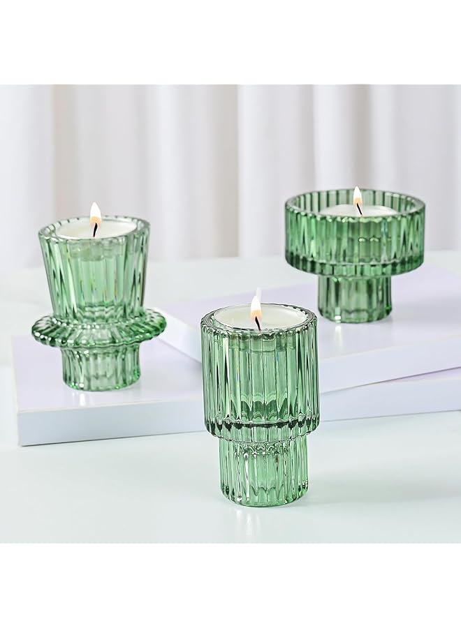 The Bros Glass Candle Holder, Reversible Candle Sticks Holder Decor, Taper Votive Candle Holder for Various Shapes of Candles, Candlestick Holders for Table Centerpieces Wedding Dinner (Green) - Image 1