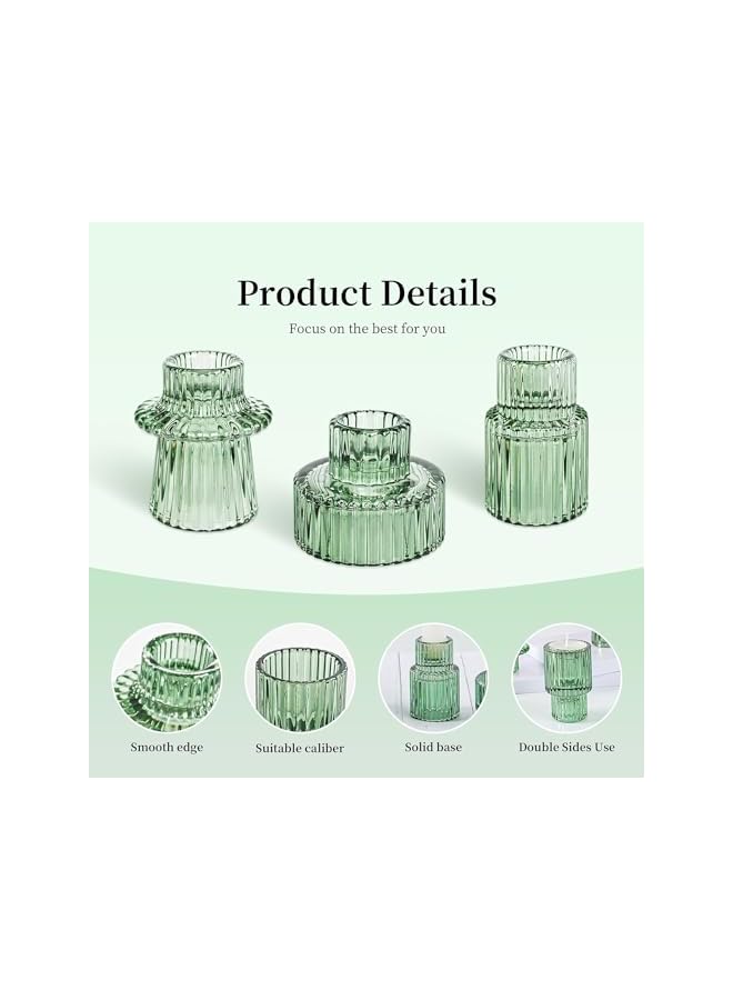 The Bros Glass Candle Holder, Reversible Candle Sticks Holder Decor, Taper Votive Candle Holder for Various Shapes of Candles, Candlestick Holders for Table Centerpieces Wedding Dinner (Green) - Image 2