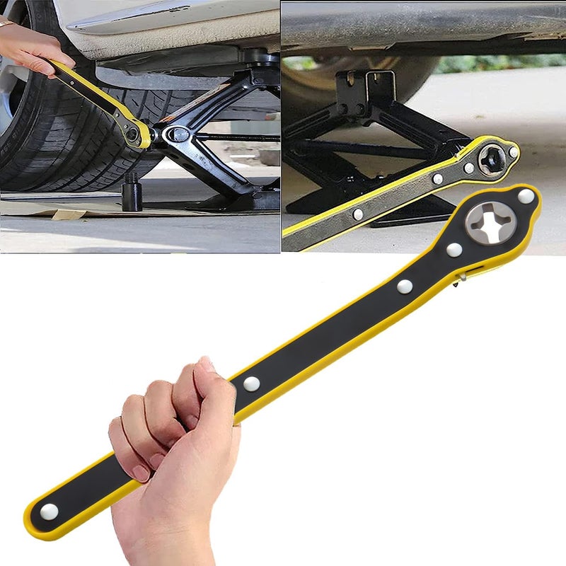 X spring Auto Labor-Saving Jack Ratchet Wrench, Car Jack Lug Wrench with Adapter, Universal 360 Degree Swivel Tire Wheel Jack Wrench, Car Jack Ratchet Wrench Hexagon for Travel Motorcycle, Car, SUV Low dust buildup - Image 1