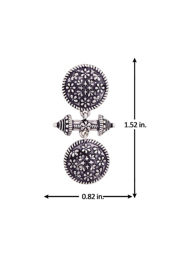 Voylla Traditional Oxidised Silver Plating Brass Oxidized Round Geometric Pattern Floral Boho Style Floral Dangle Earrings for Women and Girls - Image 5