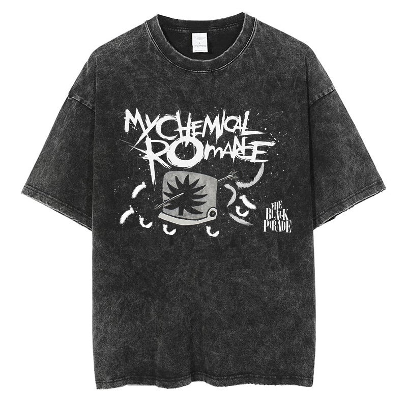 Punk Rock My Chemical Romantic Print T-Shirt Gothic Pattern T-Shirt Men And Women Cotton Street Short-Sleeved T-Shirt - Image 4