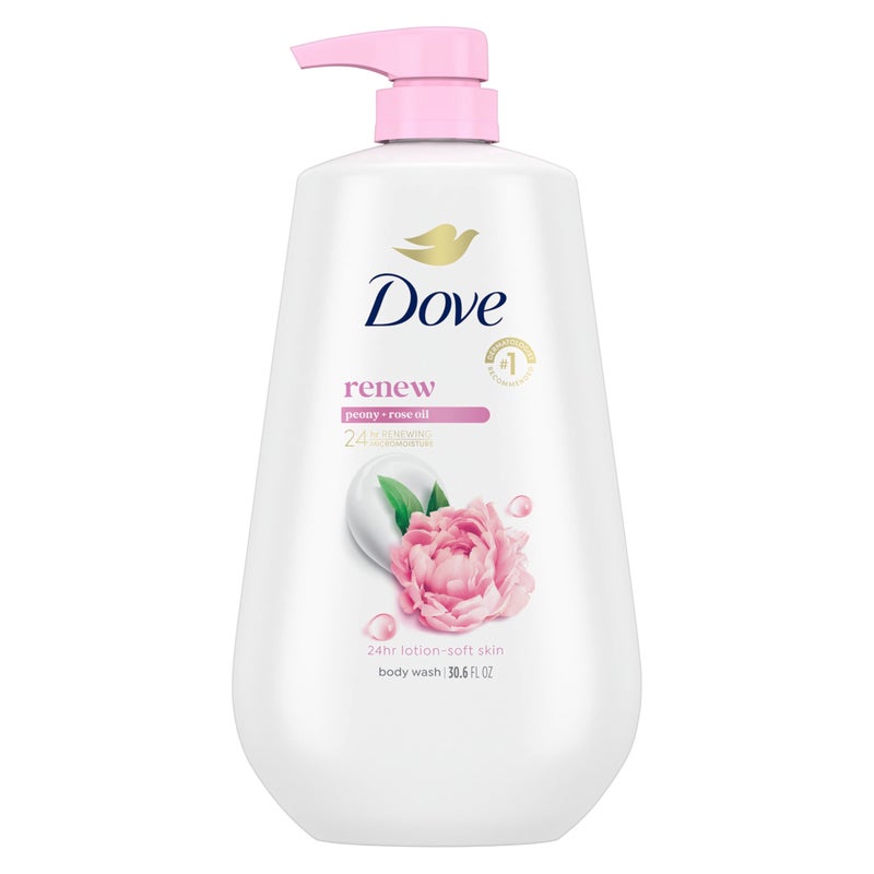Dove Body Wash with Pump Renew Peony & Rose Oil For 24hr Lotion-Soft Skin Moisturizing Skin Cleanser with No Sulfates No Parabens 30.6 Oz - Image 1