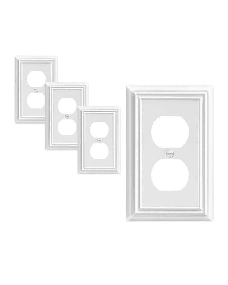 DEWENWILS 4 Pack White Outlet Cover Plate White Metal Outlet Covers 488313 Decorative Electric Outlet Covers