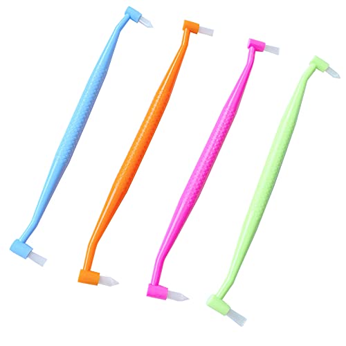 HRASY Orthodontic Toothbrush Double-Ended Interspace Brush Tiny Small Soft Trim Head and Flat Head End Tuft Toothbrush for Braces and Teeth Detail Cleaning, 4 Pieces (4 Colors B) - Image 1