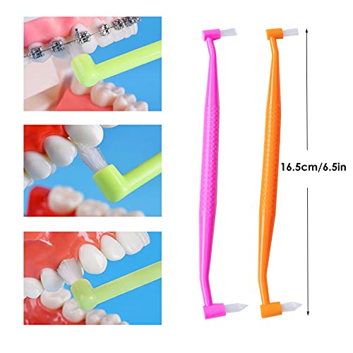 HRASY Orthodontic Toothbrush Double-Ended Interspace Brush Tiny Small Soft Trim Head and Flat Head End Tuft Toothbrush for Braces and Teeth Detail Cleaning, 4 Pieces (4 Colors B) - Image 3