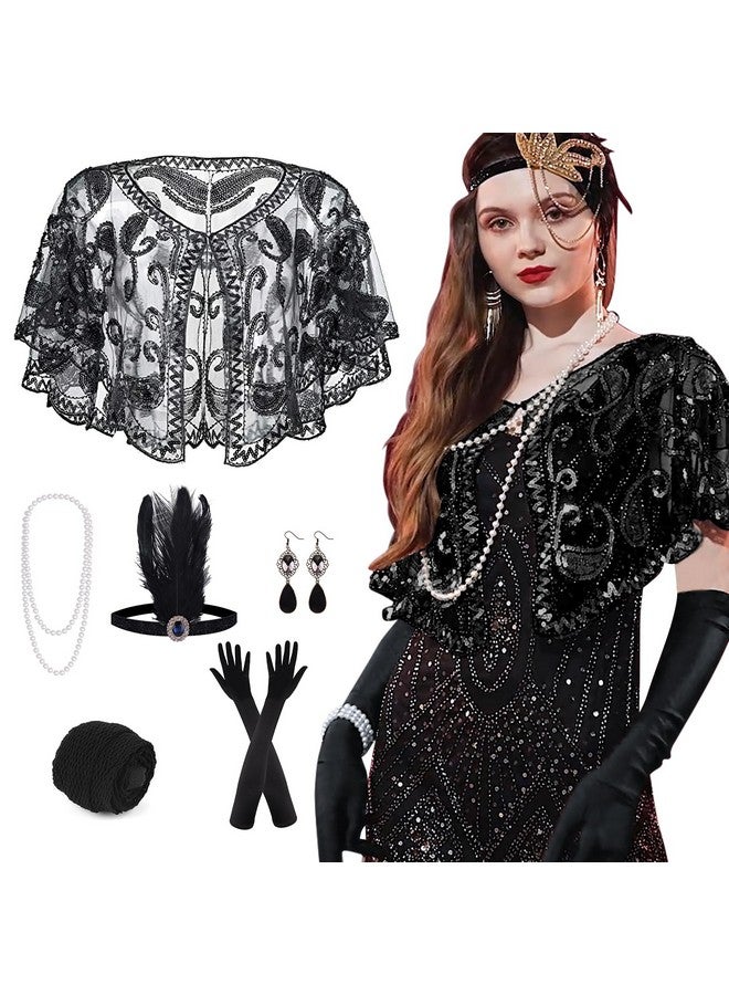 PLULON 10 Pieces 1920s Flapper Great Gatsby Accessories Set Fashion Roaring 20's Theme Set with Headband Headpiece - Image 1