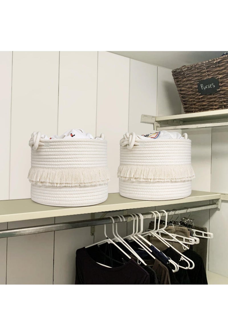Small Woven Storage Baskets Cotton Rope Decorative Hamper for Diaper, Blankets, Magazine and Keys, Tassel Nursery Decor - Home Storage Container - 9.5'' x 7'' - Image 4
