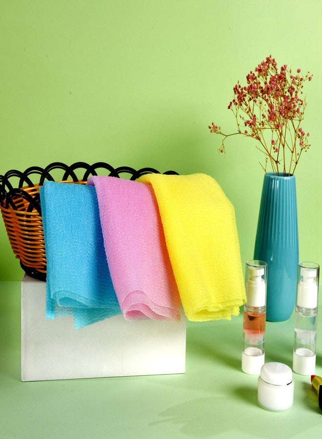 ARCH&M 3 Pack Exfoliating Towel for Body, 35-Inch Korean & Japanese Style Washcloth for Shower, Deep Clean & Smooth Skin, Nylon Back Scrubber, More Hygienic Than Loofah (Orange Purple Navy-Blue) - Image 3
