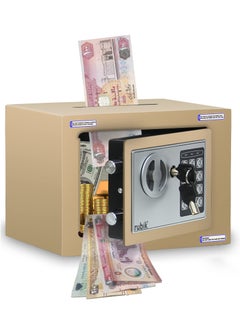 Rubik Mini Cash Deposit Drop Slot Safe Box with Key and Pin Code Option Gold  - Image 1