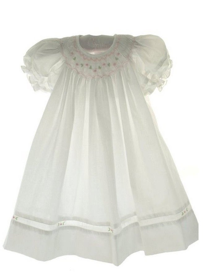 Petit Ami Girls White Dress & Bonnet Pink Smocking Dedication Outfit Preemie-24m (Preemie) - Image 2