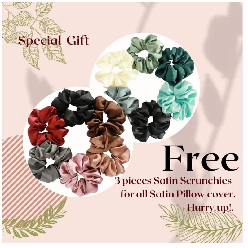 GRILL BUMP GRILL BUMP Silk Pillow Cover Cases for Hair and Skin Hair Fall Anti Acne Hypoallergenic | Satin Silk Pillow Cover - Pack of 2 with 3 Piece Satin Silk Soft Scrunchies (Rose) - Image 2