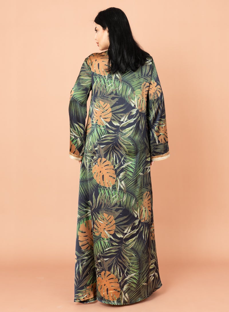 اكسا جلابية مطرزة نقوش شجر اخضر - Image 4