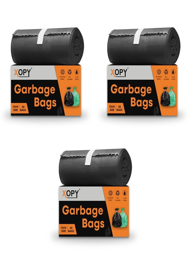 XOPY Premium Eco-Friendly Garbage Bag | 17 X 19 Inches Small Size Dustbin Bag | Pack of 3 Rolls (90 Trash Bags) | Black Colour Waste Bag For Everyday Use | Bin Bag For Dry & Wet Waste | Pouch Packing - Image 1