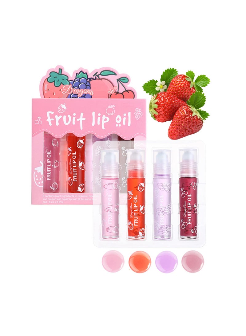 Lip Glow Oil, Crystal Jelly Moisturizing Lip Oil, Cherry Oil Plumping Lip Gloss, Hydrating Polished Lips Oil (4 Fruit Lip Oil Set) - Image 1