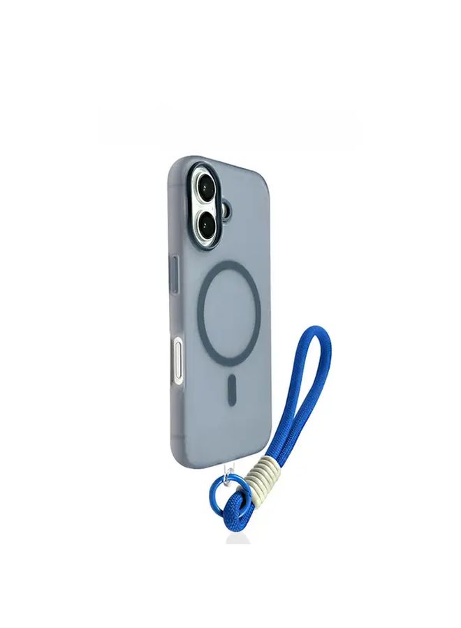 غطاء هاتف ناعم من السيليكون باللون الأزرق الفاتح، مزود بمغناطيس، متوافق مع iPhone 16 Pro، مع حبل عنق وحواف واقية - Image 3