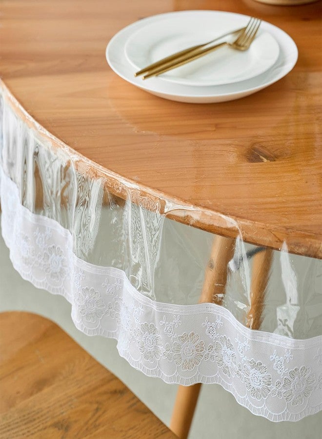 IBEQUEM Clear Plastic Tablecloth Protector, Round Waterproof Vinyl PVC Plastic Table Cover with White Lace Edge, Oil Spill Proof Table Cover for Dining Tables Kitchen Home (60 in) - Image 5