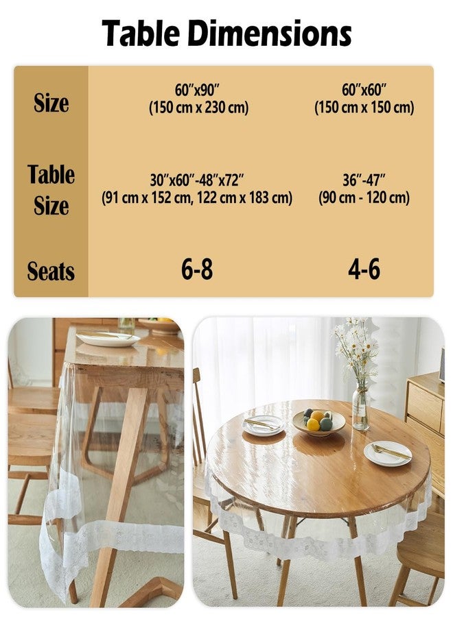 IBEQUEM Clear Plastic Tablecloth Protector, Round Waterproof Vinyl PVC Plastic Table Cover with White Lace Edge, Oil Spill Proof Table Cover for Dining Tables Kitchen Home (60 in) - Image 2