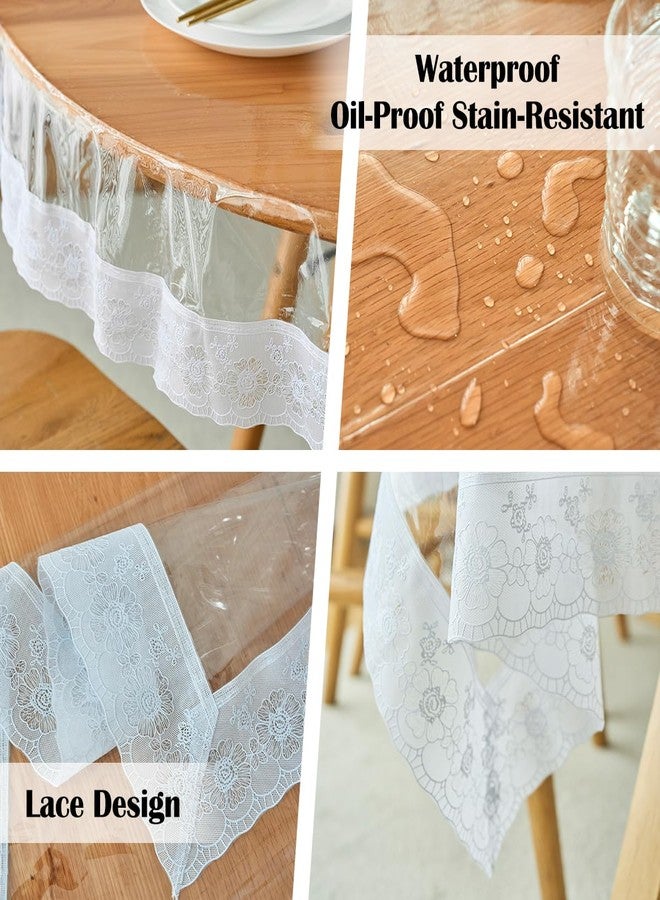 IBEQUEM Clear Plastic Tablecloth Protector, Round Waterproof Vinyl PVC Plastic Table Cover with White Lace Edge, Oil Spill Proof Table Cover for Dining Tables Kitchen Home (60 in) - Image 3