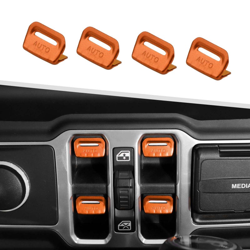 Jimen for JLJT Window Button Cover 4 Pack Window Switch Cover Trim Interior Accessories Compatible with Jeep Wrangler JL and Gladiator JT 20182023 Aluminum Alloy Orange