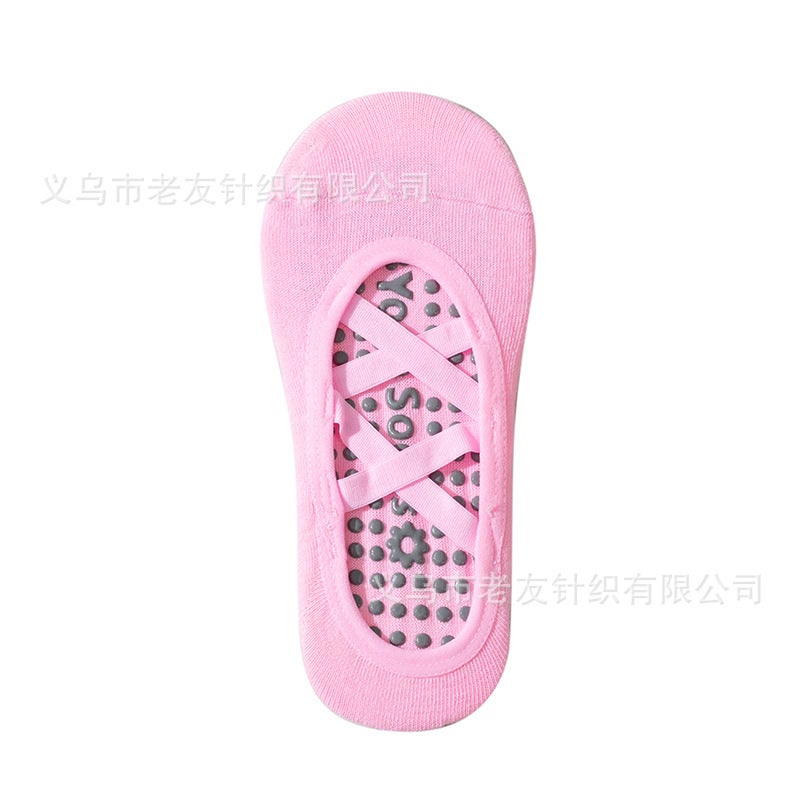 Summer Thin Yoga Socks Anti-Slip Fitness Pilates Socks Silicon Sole pink [round head double cross belt]]