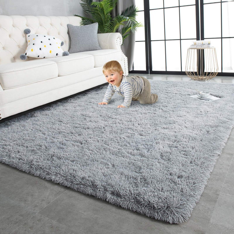 TWINNIS Super Soft Shaggy Rugs Fluffy Carpets 6x9 Feet Indoor Modern Plush Area Rugs for Living Room Bedroom Kids Room Nursery Home Decor Upgrade AntiSkid Rectangular Fuzzy Rug Grey