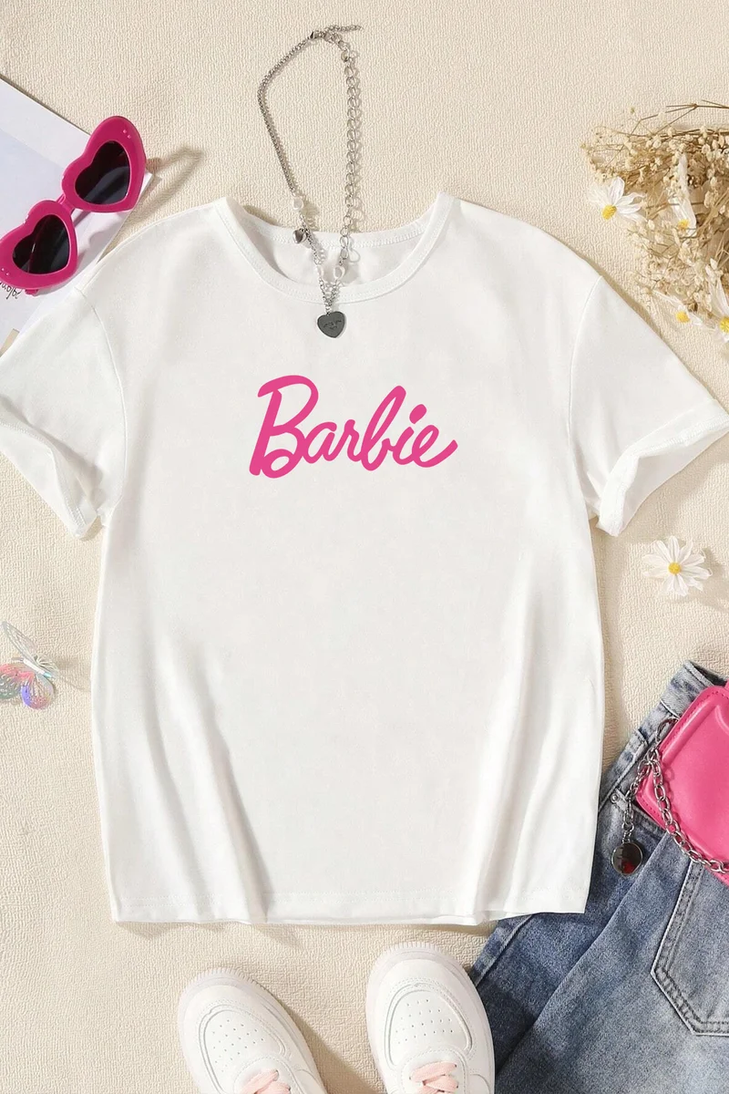ONLYTRENDWEAR Kids Barbie Printed Cotton Tshirt 3-4 Years Old White
