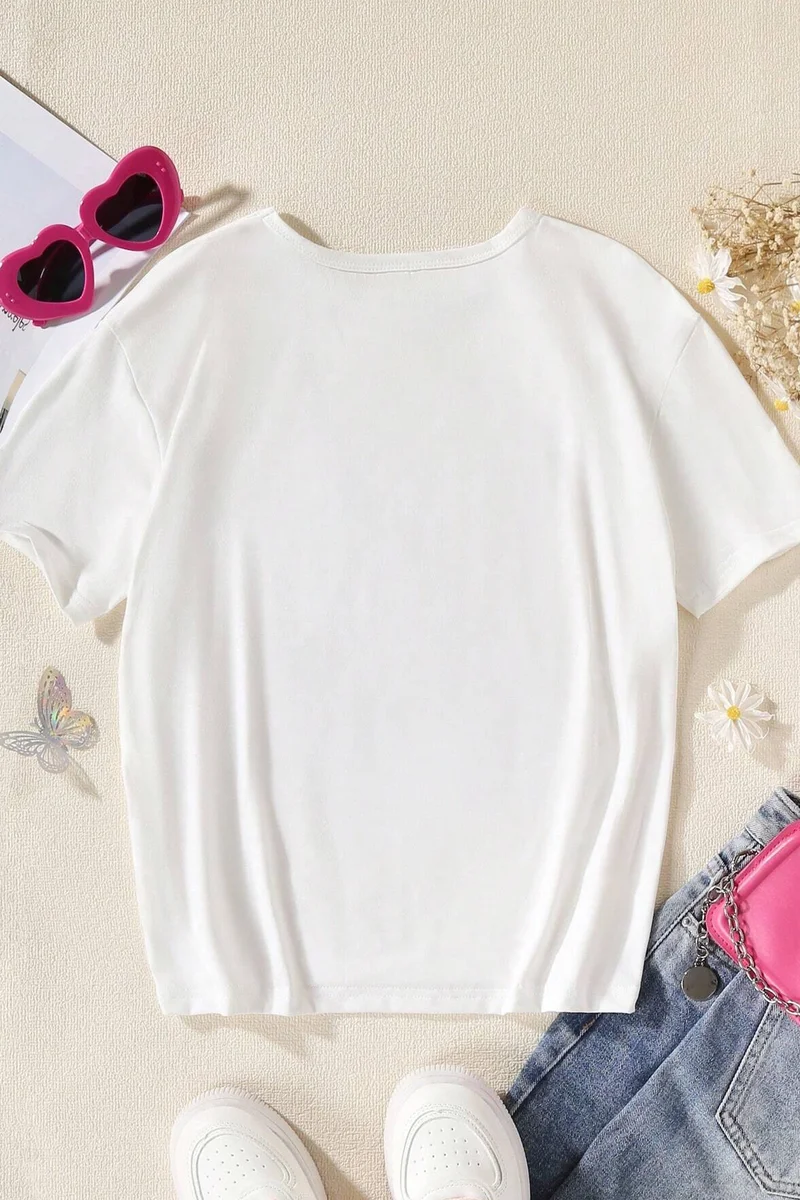 ONLYTRENDWEAR Kids Barbie Printed Cotton Tshirt 3-4 Years Old White