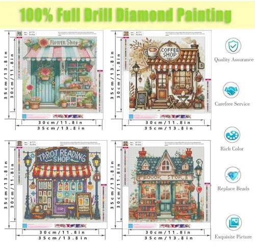 VIGEGU 4 Pack Shop Diamond Art Kits for Adults5D Diamond Painting Kit for Adults Diamond Dots Gem Painting Kit for BeginnersDiamond Art and Craft Paintings Wall Decor 138x138inch - Image 3