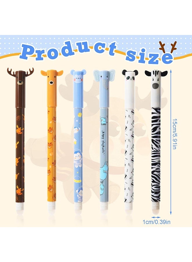 ٦ أقلام جل قابلة للمسح، أقلام حبر أسود برأس ٠٫٥ مم للكتابة والرسم وتدوين الملاحظات، مناسبة للأطفال والكبار، لوازم مكتبية ومدرسية، بنقوش حيوانات - Image 2