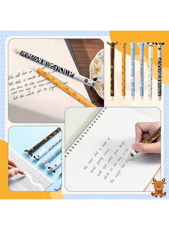 ٦ أقلام جل قابلة للمسح، أقلام حبر أسود برأس ٠٫٥ مم للكتابة والرسم وتدوين الملاحظات، مناسبة للأطفال والكبار، لوازم مكتبية ومدرسية، بنقوش حيوانات - Image 4