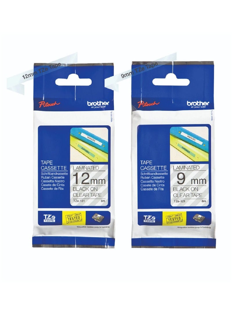 brother Original Brother TZe-121 & TZe-131 - Black on clear Tapes, 8 Meter 2-tapes - Image 1