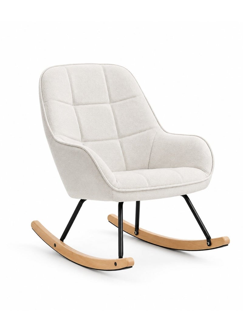 Rich Life Modern Beige Upholstered Rocking Chair – Soft Padded Fabric balcony chair, Ergonomic Curved Backrest, Sturdy Metal Frame with Natural Wooden Rocker Base – Stylish Lounge Chair for Living Room, Nursery & Bedroom Reading Chair - Image 4