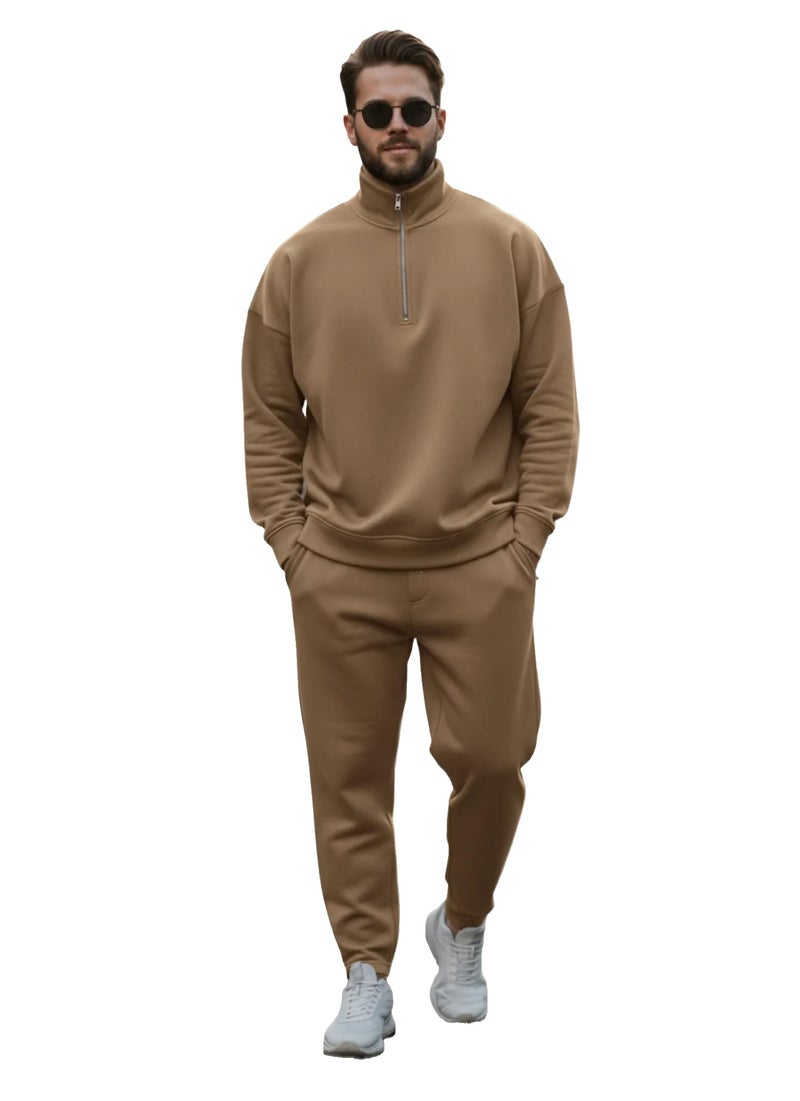 Mack Jonney Solid Half Zipper Track Suit for men | Co-ord Set | Warm Fleece Tracksuit Set | Full Sleeve Sweatshirt-M6144 - Image 1