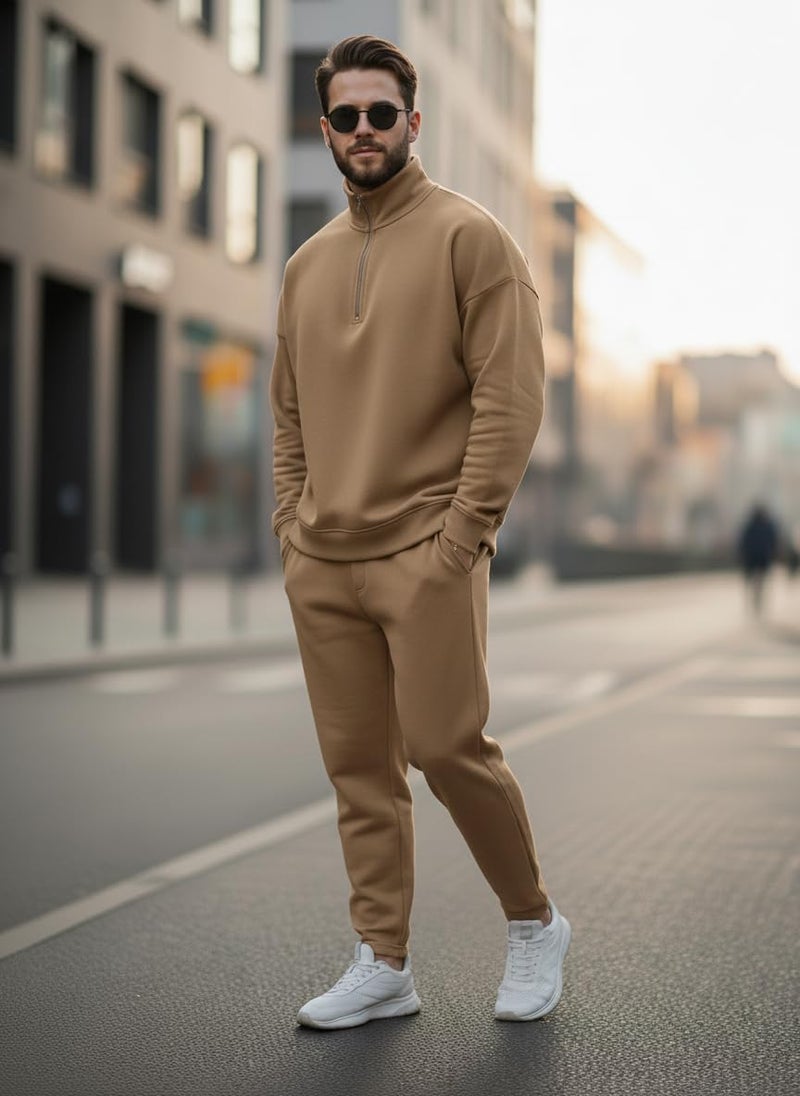 Mack Jonney Solid Half Zipper Track Suit for men | Co-ord Set | Warm Fleece Tracksuit Set | Full Sleeve Sweatshirt-M6144 - Image 5