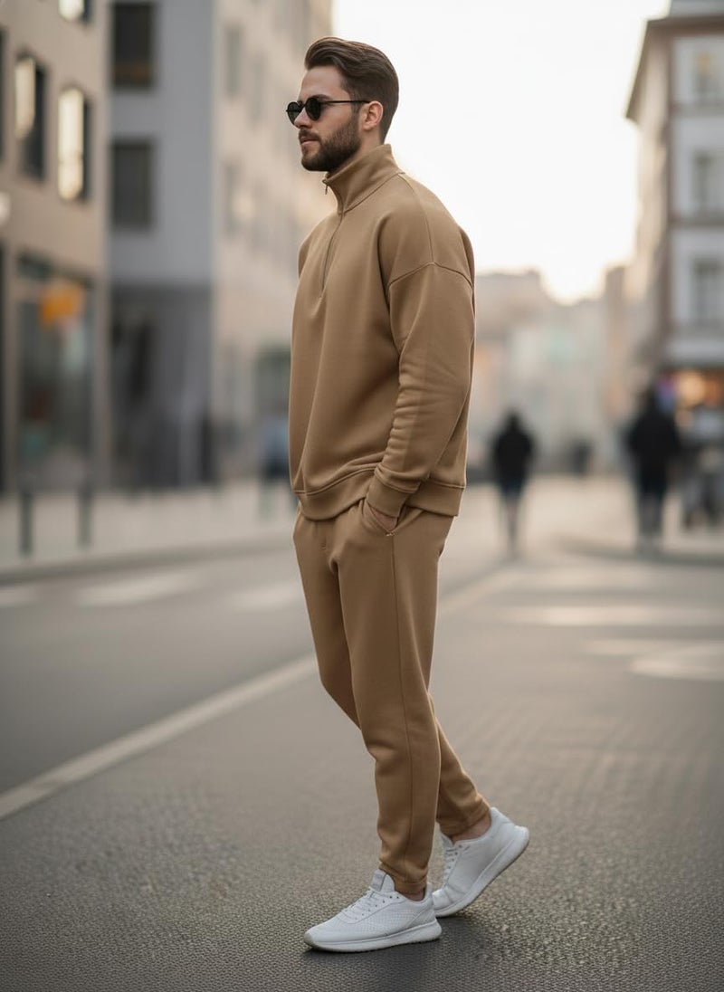 Mack Jonney Solid Half Zipper Track Suit for men | Co-ord Set | Warm Fleece Tracksuit Set | Full Sleeve Sweatshirt-M6144 - Image 3