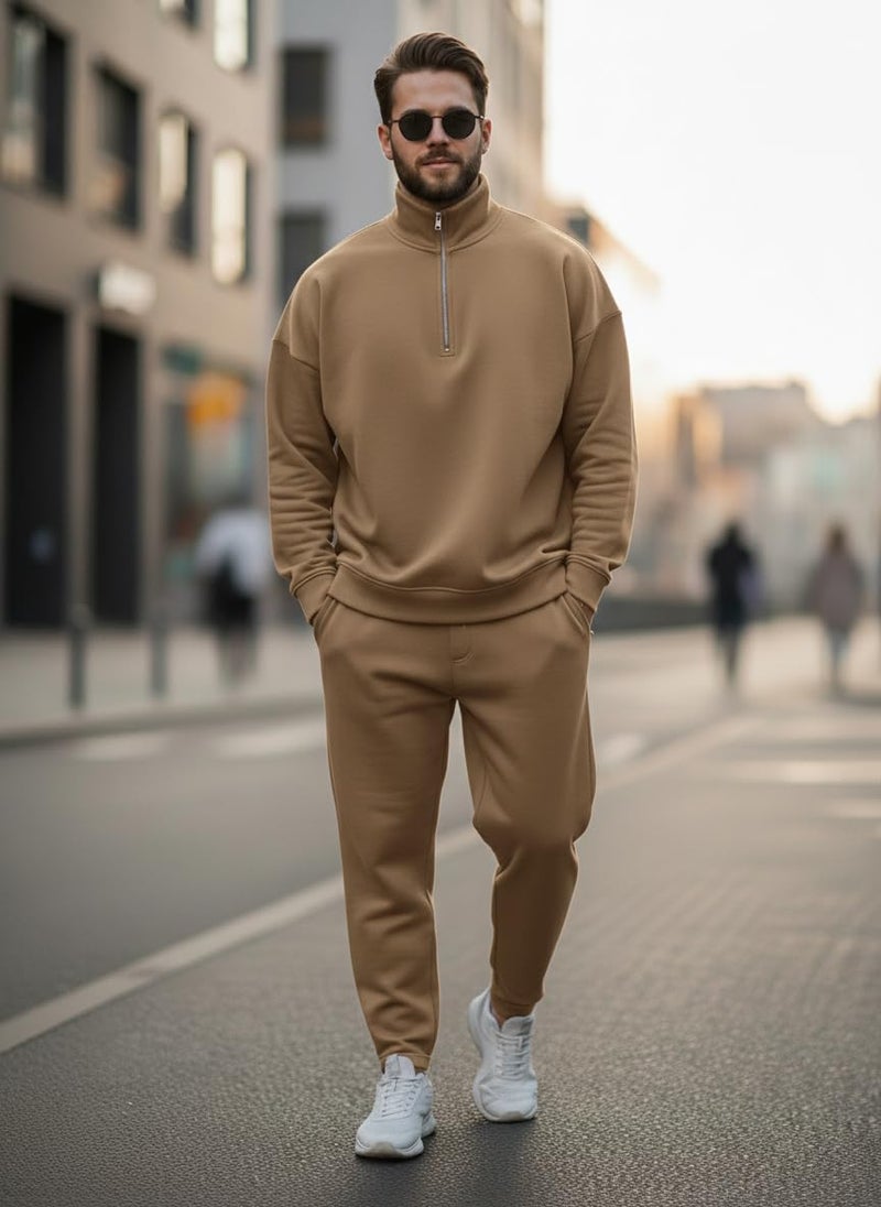 Mack Jonney Solid Half Zipper Track Suit for men | Co-ord Set | Warm Fleece Tracksuit Set | Full Sleeve Sweatshirt-M6144 - Image 2