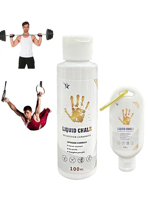 Liquid chalk mix. Suitable for powerlifting, climbing and powerlifting, gym-approved hand and exercise chalk (Pack of 2, 100ml+50ml)