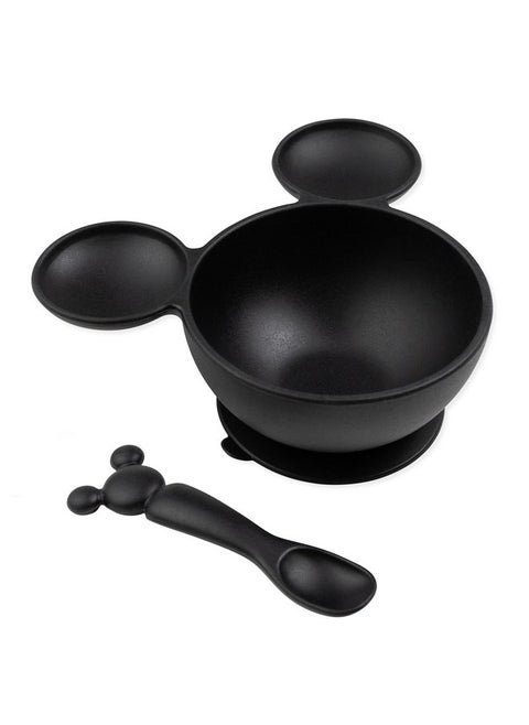Bumkins Disney Baby Bowl, Silicone Feeding Set with Suction for Baby and Toddler, Includes Spoon, First Feeding Set, Essentials for Baby Led Weaning, Babies Eating 4 Months Up, Mickey Mouse Black