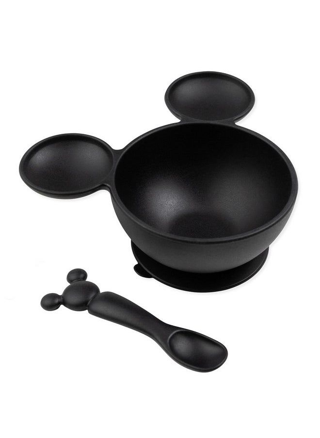 BUMKiNs Bumkins Disney Baby Bowl, Silicone Feeding Set with Suction for Baby and Toddler, Includes Spoon, First Feeding Set, Essentials for Baby Led Weaning, Babies Eating 4 Months Up, Mickey Mouse Black  - Image 1