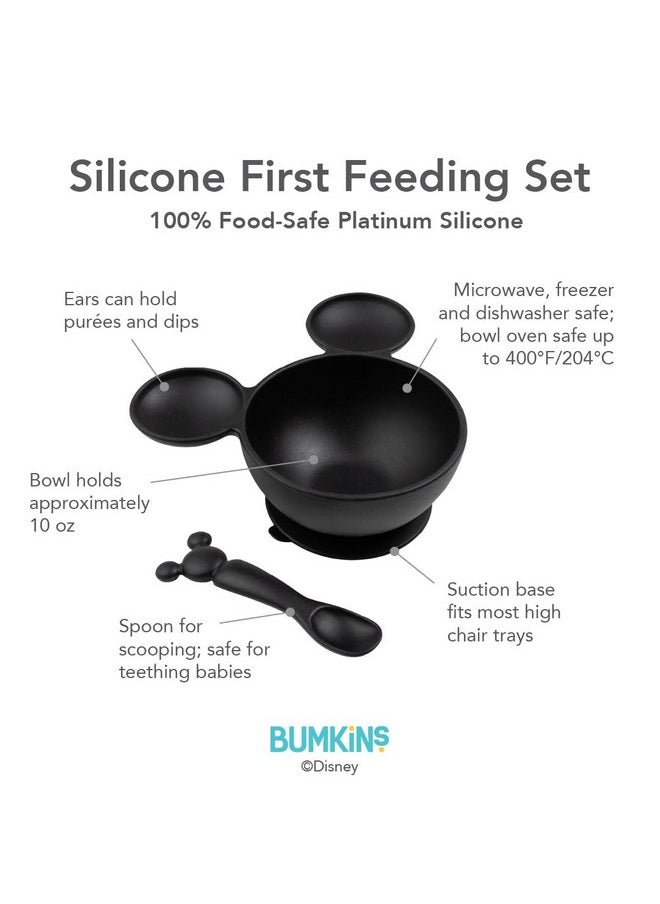 BUMKiNs Bumkins Disney Baby Bowl, Silicone Feeding Set with Suction for Baby and Toddler, Includes Spoon, First Feeding Set, Essentials for Baby Led Weaning, Babies Eating 4 Months Up, Mickey Mouse Black  - Image 4