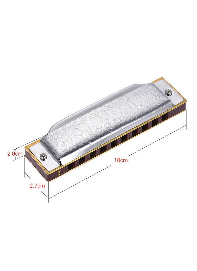 Suzuki - 1072-B Folkmaster Standard 10-Hole Diatonic Harmonica Key of B 20 Tone for Beginner Student - Image 1