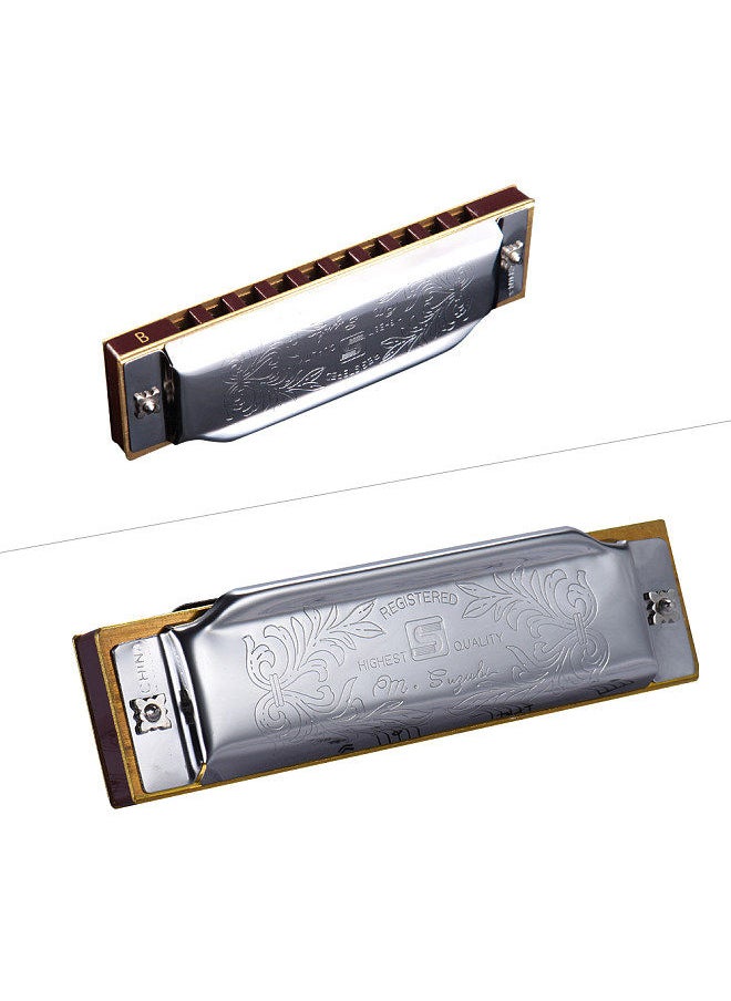 Suzuki - 1072-B Folkmaster Standard 10-Hole Diatonic Harmonica Key of B 20 Tone for Beginner Student - Image 1