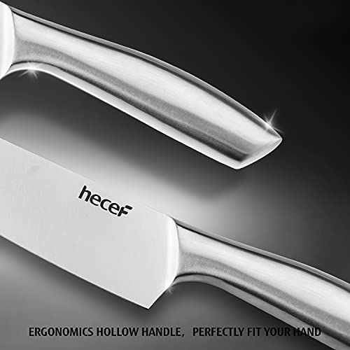 hecef Silver Kitchen knife set of 5, Satin Finish Blade with Hollow Handle, includes 8" Chef, 8" Bread, 8" Santoku, 5" Utility and 3.5" paring knife - Image 2
