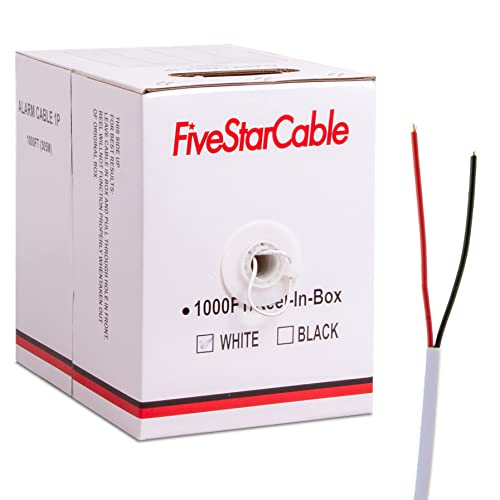 FiveStarCable 22-2 1000 Ft. Alarm Wire 22AWG 2 Conductors 22/2 22-2 Security Cable Alarm Bulk Cable for Efficient Power and Signal Transmission White - Image 1