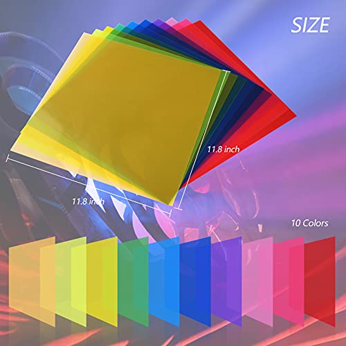 Sakolla 12 x 12 Inches Lighting Gel Filter, 10 Pcs Transparent Color Filters Correction Gels for Lighting, Studio, Video, Recording, Diffuser - Image 4