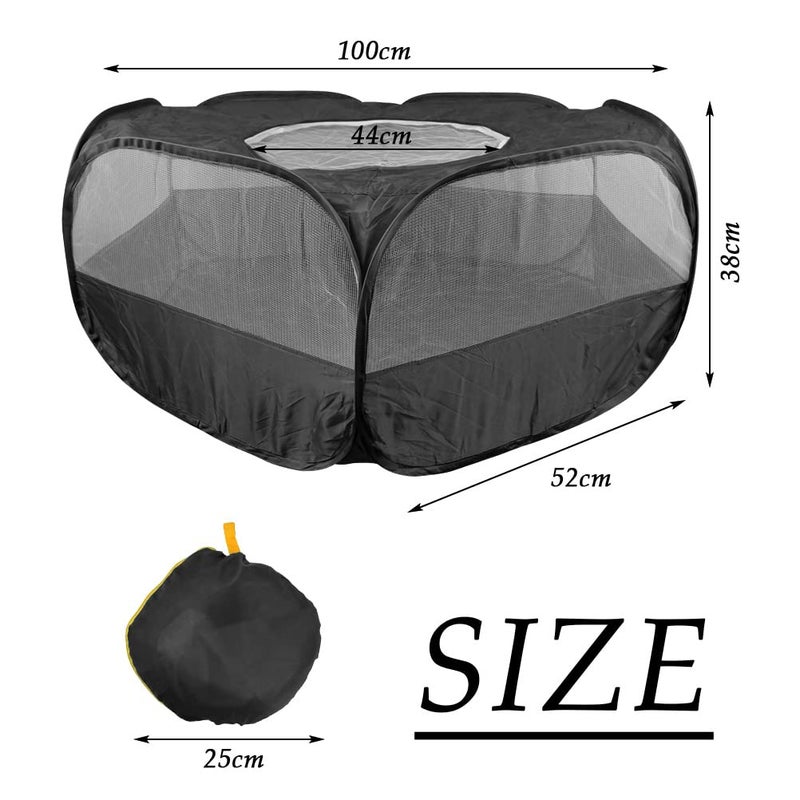 FOCCTS Small Animal Plaype Black, Breathable Pet Playpen Cage Tent Portable Fence Tent with Zippered Cover Pet Playpen for Puppy/Kitten/Rabbit/Hamster/Chinchillas/Guinea Pig Outdoor Indoor - Image 2