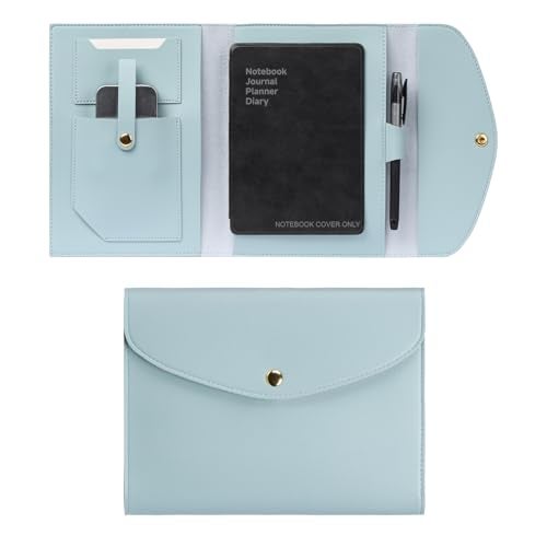 Aulmscn A5 Planner Cover,Leather Journal Cover with Pen Holder,Card Slots,Secure Button,Notebook Cover (8.6x6.8in) for Business Cards,Journal, Planner Accessories(Light Green) - Image 1