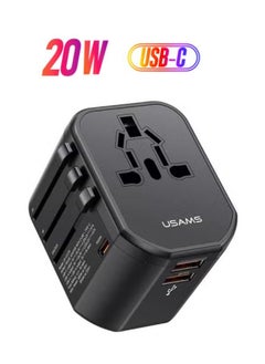 Usams 20W Universal Travel Adapter Universal Charger International Adapter For 200+ Countries Power Adapter Power Plug Wall Charger AC Power Adapter with Dual USB Charging  - Image 1